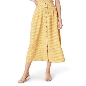Yellow Plaid Button Midi Skirt